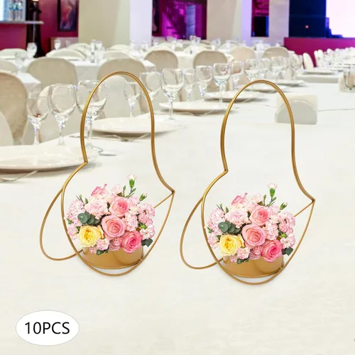 Vista 5 de 10 piezas de jarrones dorados centros de mesa de boda de metal geométrico melocotón corazón cestas para hogares, restaurantes, terrazas, cafeterías
