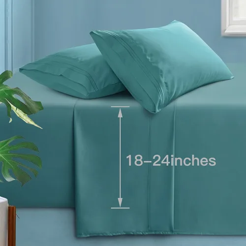 Vista 62 de Manyshofu Juego de sábanas de tamaño individual con bolsillos extra profundos, sábanas y fundas de almohada de 1800 hilos de lujo para hotel, juego