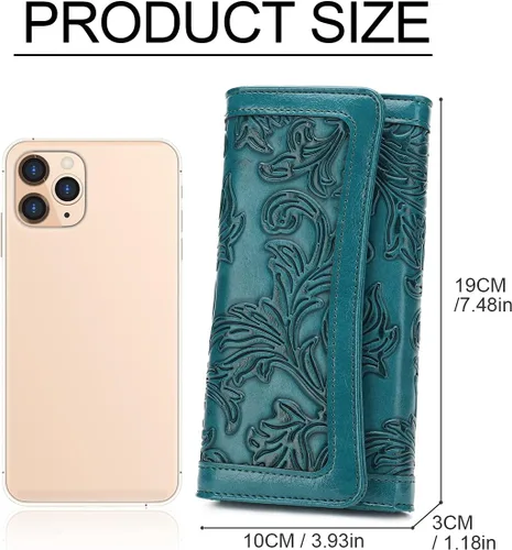 Vista 56 de MEITRUE Cartera de cuero para mujer, con bloqueo RFID, triple pliegue, con relieve, soporte para tarjetas, organizador de chequera para teléfono
