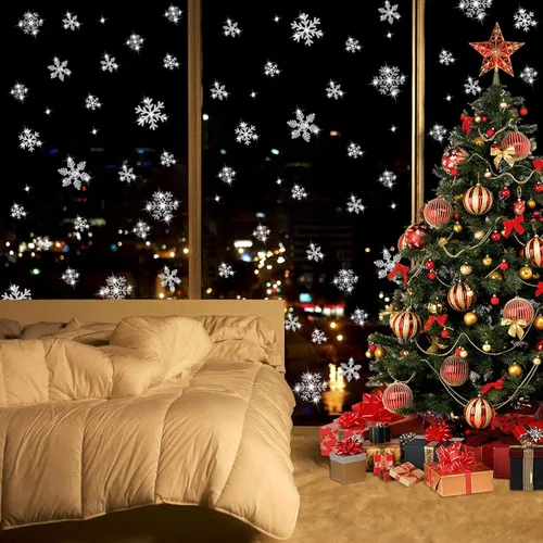 Vista 6 de LUDILO 240 Piezas Calcomanías de Ventana de Navidad Copos de Nieve con Purpurina Calcomanías de Ventana Pegatinas Estáticas de Ventana