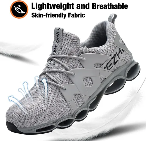 Vista 5 de Kezhiho Steel Toe Shoes for Men Women Cushion Comfortable Work Shoes Lightweight Breathable Sneakers Slip Resistant Indestructible Construction
