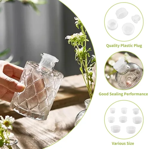 Vista 4 de Tapones para salero, 152 tapones de plástico para salero, tapones transparentes para salero y pimentero, tapa de extremo redondo, repuesto