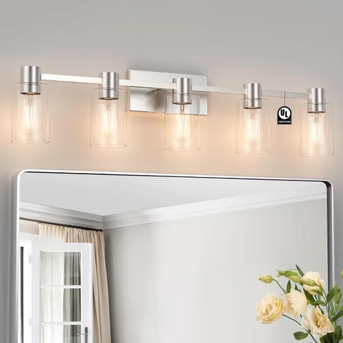 Vista 13 de Lámparas de tocador modernas de 4 luces sobre el espejo, lámparas de baño negro mate, luces de tocador, aplique de pared con pantalla de vidrio