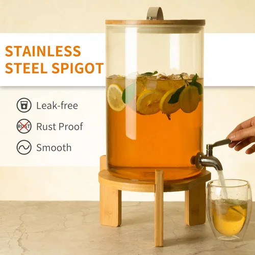 Vista 2 de L'ÉPICÉA Dispensador de bebidas, dispensador de bebidas de vidrio con soporte, dispensador de bebidas para fiestas, dispensador de bebidas