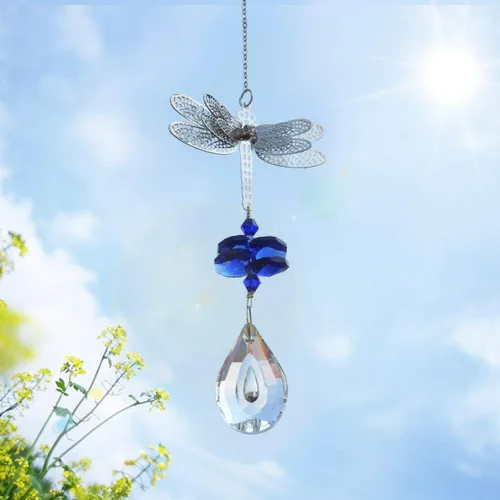 Vista 3 de WEISIPU Prisma atrapasoles de cristal – Atrapasoles de libélula para ventanas colgantes de arco iris, adorno de libélula de metal de cristal K9
