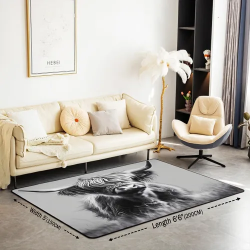 Vista 2 de jejeloiu Highland - Alfombras de vaca para sala de estar, dormitorio, alfombra de área de ganado de las tierras altas, 3 x 5, bonita decoración