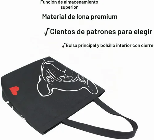 Vista 5 de ALAZA - Linda bolsa de lona grande con diseño de bulldog pug negro francés, reutilizable, para compras, con asas, resistente, lavable Multi 13
