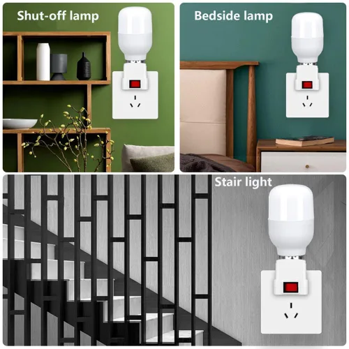 Vista 7 de Adaptador de extensión de enchufe E26/E27 con interruptor, enchufe de luz enchufable, convierte la toma de corriente a enchufe de bombilla
