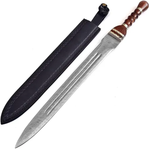 Vista 7 de Armory Replicas™ Hand-Forged Damascus Roman Gladius Sword with Leather Sheath – Collector & Reenactment Ready