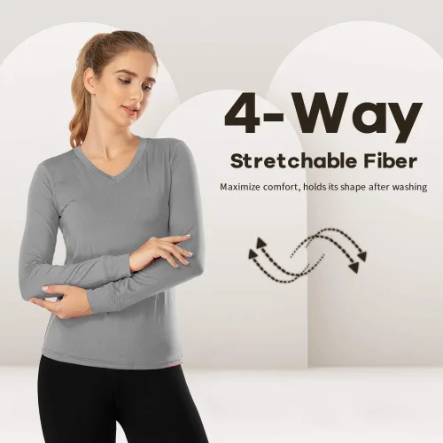 Vista 7 de MANCYFIT Tops térmicos para mujer, camisa con forro polar, manga larga, capa base, cuello en V