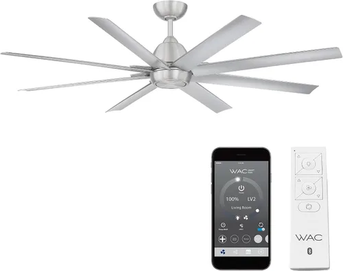 Vista 12 de WAC Lighting Ventilador de techo inteligente de aluminio Mocha XL de 8 aspas en níquel cepillado Aluminio cepillado