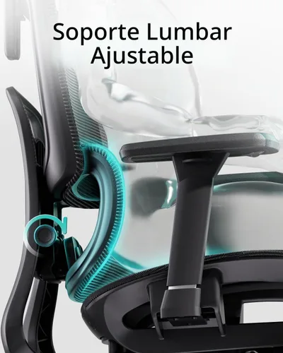 Vista 7 de Silla de oficina ergonómica Hbada con reposabrazos ajustables 3D, soporte lumbar ajustable, respaldo alto para silla de computadora, silla