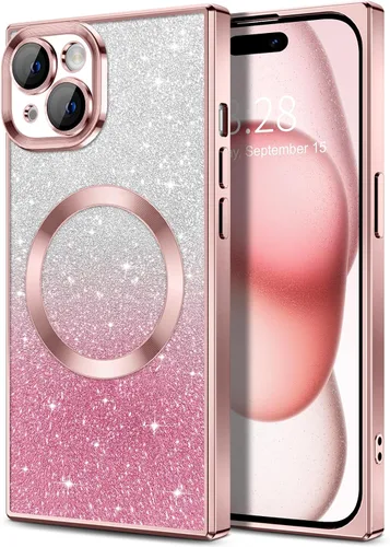 Vista 89 de Hython Funda para iPhone 13 Pro transparente con purpurina magnética [compatible con MagSafe] Protector completo de lente de cámara delgado