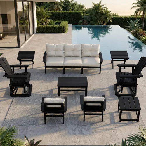 Vista 13 de Juego de muebles de patio HDPE de 13 piezas con mesas