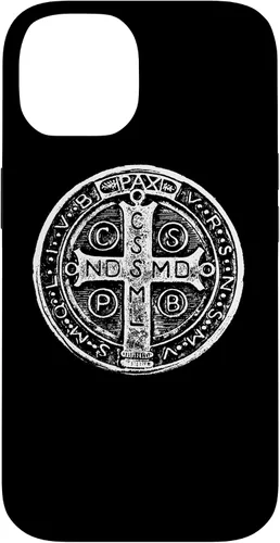 Vista 4 de Funda cristiana católica para iPhone 16 con medalla de San Benito de San Benito
