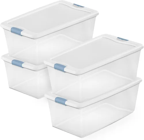 Vista 21 de Sterilite - Paquete de 12 contenedores de almacenamiento con pestillo para debajo de la cama, con tapas, de plástico transparente, 6 cuartos