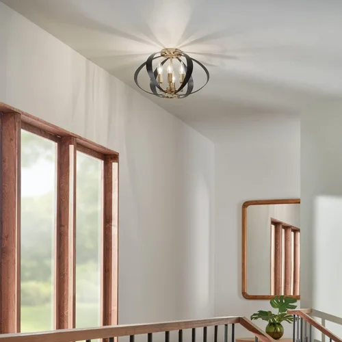 Vista 2 de Kichler Cecil 52588CPZ - Lámpara ovalada empotrada de 4 luces, de mediados de siglo en bronce champán para pasillo, entrada o pequeña sala de estar