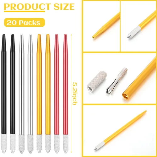Vista 2 de Leelosp - 20 bolígrafos de microblading para cejas, manuales, soporte de aguja, herramientas de microhoja de aluminio para suministros
