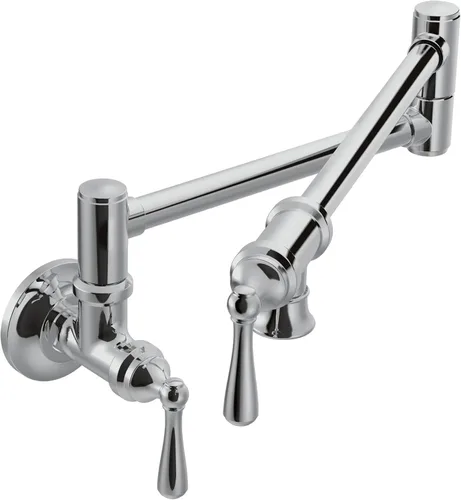 Vista 14 de Moen Grifo de cocina de doble junta montada en pared con brazo oscilante plegable de oro cepillado, S664BG