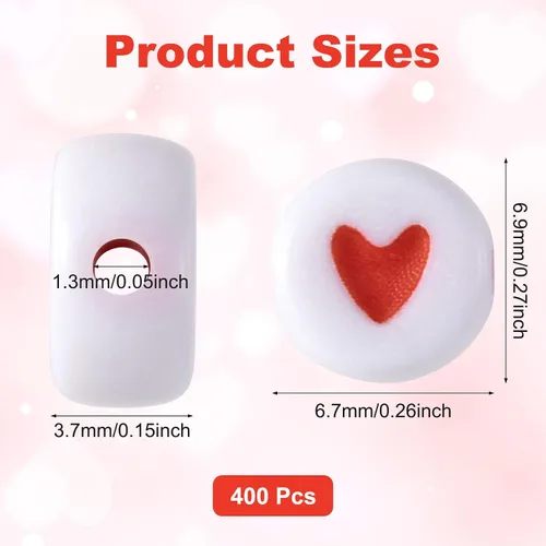 Vista 2 de Cuentas de corazón para pulseras, 400 unidades, cuentas espaciadoras de corazón sueltas de acrílico de 0.276 in, cuentas de poni de corazón rojo