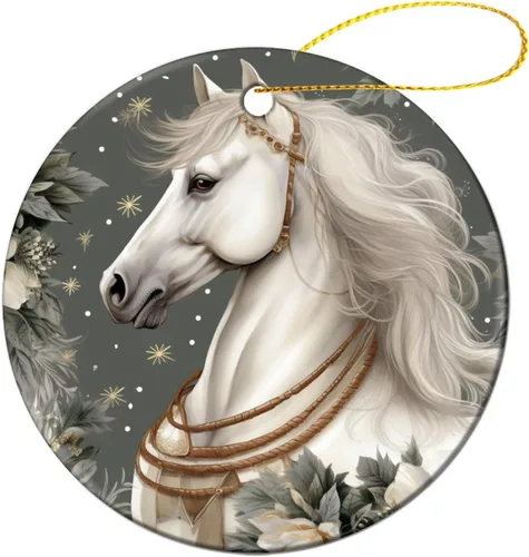 Vista 17 de Adorno navideño de caballos de granja, regalo para amantes de los caballos, de porcelana de doble cara, adorno de 3 pulgadas para árbol de Navidad