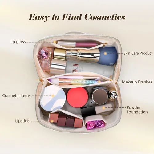 Vista 3 de Bolsa de cosméticos de viaje de gran capacidad, Beige, C Taza