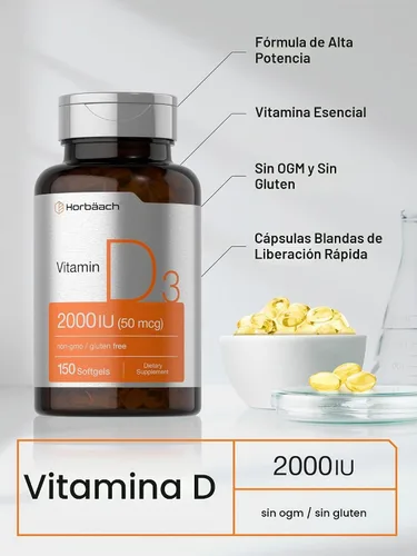 Vista 4 de Horbaach Vitamina D3 2000IU cápsulas blandas 150 unidades 50mcg