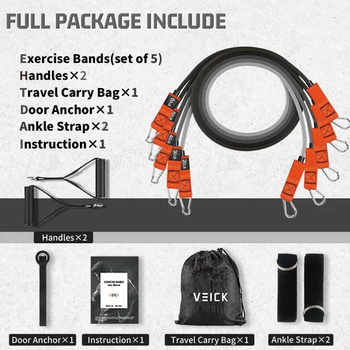 Vista 2 de VEICK Resistance Bands, Exercise Bands for Working Out with Handles, Elastic Workout Bands for Men Women, Exercising Bands for Strength Training