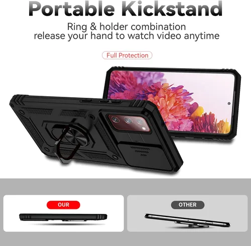 Vista 7 de Funda para Samsung Galaxy S20 FE 5G con cubierta para lente de cámara, protector de pantalla HD, soporte de anillo magnético probado contra caídas