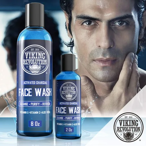 Vista 6 de Viking Revolution Jabón facial de carbón para hombres, elimina la suciedad y las toxinas, agente de limpieza de la piel, limpia, purifica