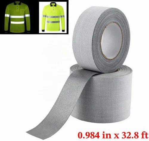 Vista 2 de JINBING Cinta de tela reflectante plateada de seguridad DIY para coser 25mmx10m (1" x 33')