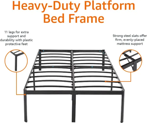 Vista 4 de Amazon Basics Armazón de cama resistente de servicio pesado antideslizante con listones de acero, fácil montaje - 18" H, (Full), negro