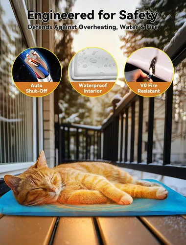 Vista 5 de Almohadilla térmica para mascotas al aire libre para perros y gatos, cama calefactada impermeable para perros y gatos de varios tamaños para Azul