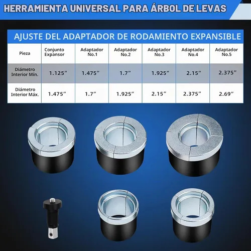 Vista 3 de 8MILELAKE Desmontaje universal de la herramienta del cojinete del árbol de levas con el Rango de adaptadores de 1-1/8 a 2-2/3 pulgadas Compatible