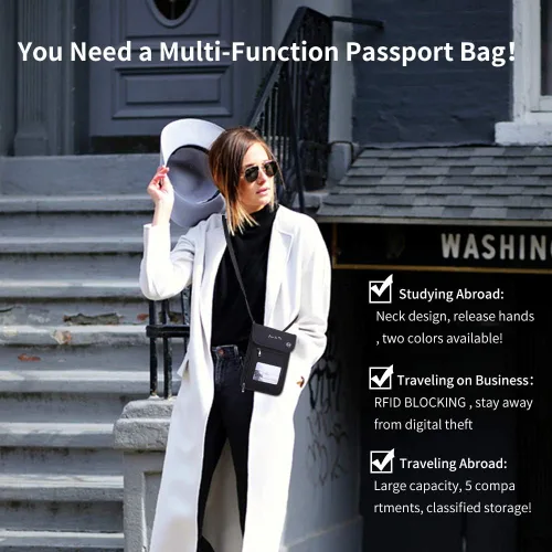 Vista 8 de Soporte para pasaporte para viajes, cartera de pasaporte RFID con diseño de ventana visual, organizador de documentos multifuncional, bolsa de viaje