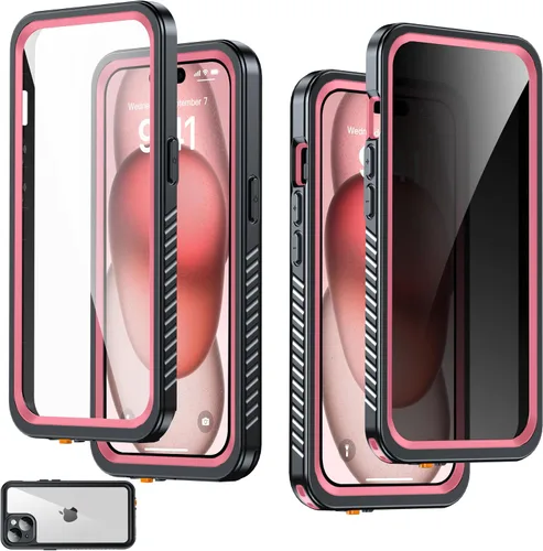 Vista 22 de Funda impermeable para iPhone 15, protector de pantalla de privacidad integrado y protector de pantalla HD [IP68 bajo el agua] a prueba de golpes a