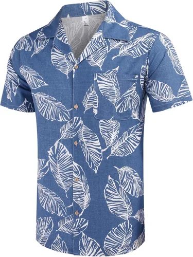 Vista 3 de COOFANDY Camisas florales hawaianas de algodón y lino con botones tropicales para hombre