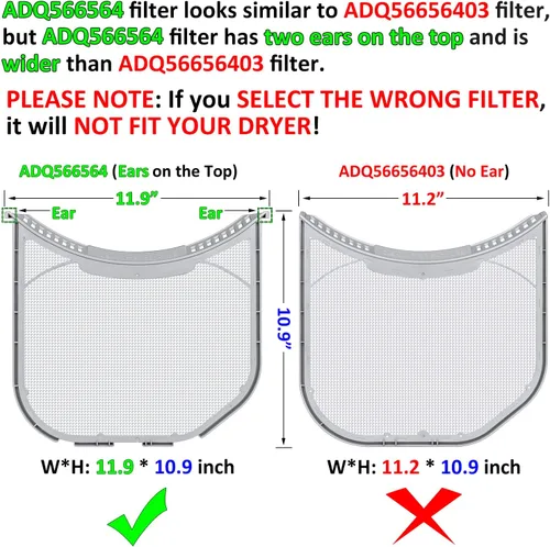 Vista 3 de ADQ566564 - Filtro de pelusa de repuesto para secadoras LG y Kenmore, filtro ADQ566564 (parte inferior con muescas), trampa de pantalla de pelusa