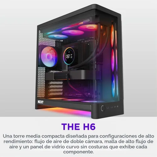 Vista 2 de [Usado] NZXT H6 - Carcasa compacta de doble cámara ATX para PC, soporte de ventilador de 0.394 x 4.724 in, radiador de 14.173 in, lista para Negro