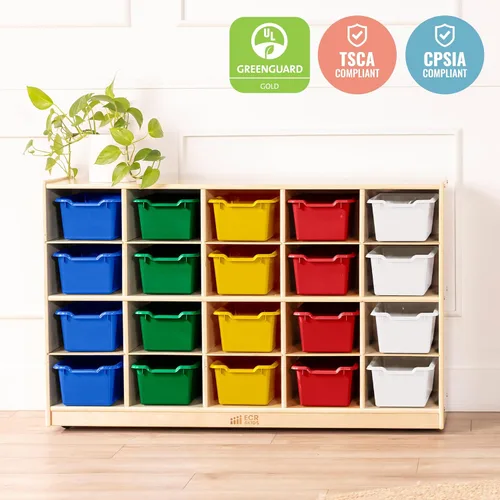 Vista 7 de ECR4Kids Gabinete de abedul para bandejas de almacenamiento para el aula, recipientes de colores Variado