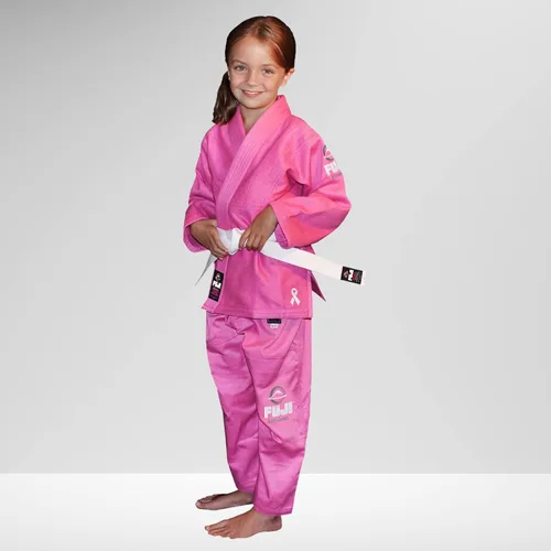 Vista 2 de FUJI BJJ Gi para niños, uniforme de Jiu-Jitsu de mezcla de algodón para niños, BJJ Gi, rosa, talla WC0