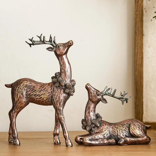 Vista 5 de DN DECONATION 2 decoraciones de reno navideño de bronce, decoración de mesa