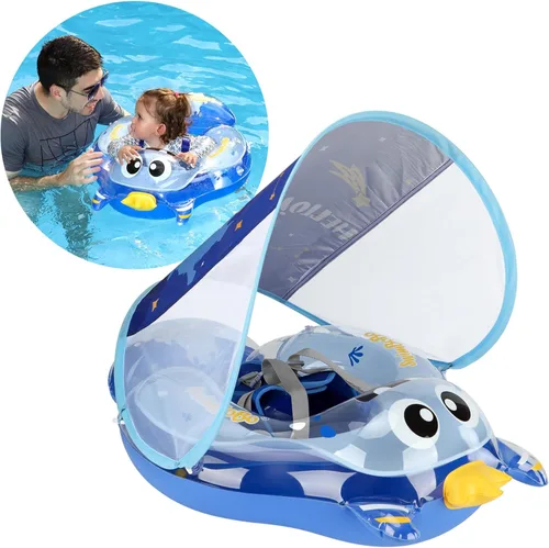 Vista 2 de Free Swimming Baby Flotador de piscina para bebés inflable con toldo solar, flotador de natación para bebés con esponja de seguridad y soporte