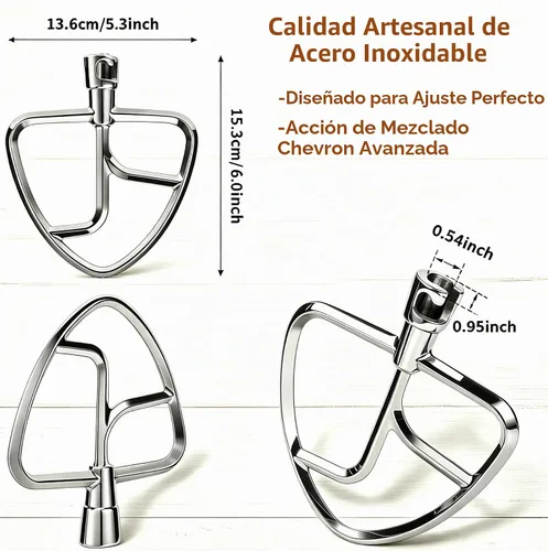 Vista 3 de FavorKit Batidor plano de acero inoxidable para KitchenAid con cabeza inclinada y mezcladores de 4.5-5 Qt, accesorio de paleta para mezclar
