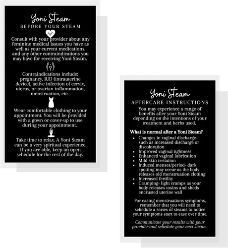 Vista 2 de Boutique Marketing LLC Yoni Steam - Tarjetas de instrucciones para el cuidado posterior al vapor, paquete de 50, tamaño de tarjeta de visita de 2 x