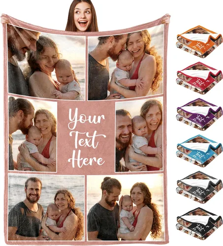 Vista 12 de Yofair envía al día siguiente, manta personalizada con foto, regalos personalizados para mamá, papá, manta con foto personalizada, regalos
