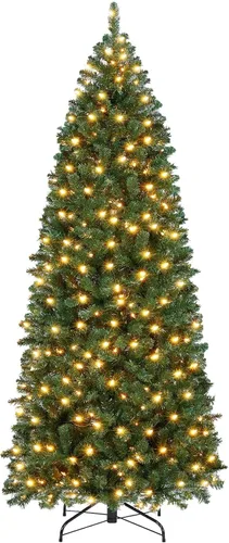 Vista 20 de Yaheetech Árbol de Navidad de Abeto Tipo Lápiz Preiluminado con Nieve Artificial de 6 pies con Bisagras, Árbol de Navidad Delgado para Esquina Negro