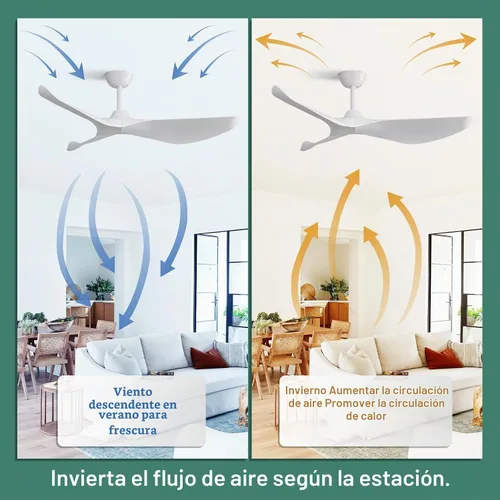 Vista 6 de CACI Mall Ventilador de techo blanco de 52 pulgadas, sin luz, moderno, control remoto, perfil bajo, ventilador de techo de 3 aspas con motor CC
