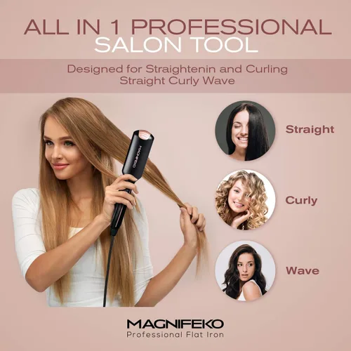Vista 4 de Plancha profesional de plancha plana para el cabello, con placa ancha y pantalla digital, alisadores de pelo de titanio de doble voltaje