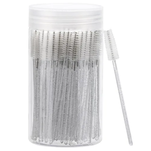 Vista 14 de 100 piezas de varitas de rímel desechables, cepillos espirales de cejas de cristal para extensiones de pestañas, cepillos de pestañas negros